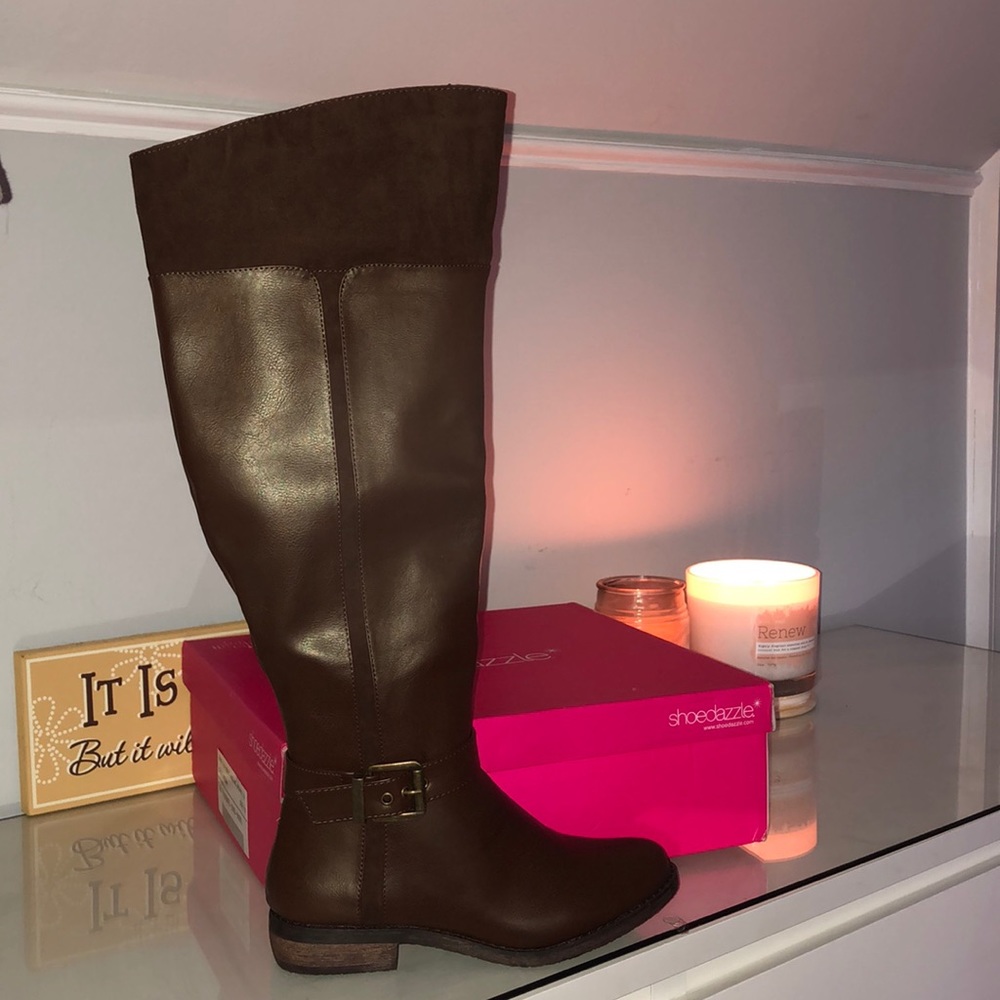 Chocolate brown two tone knee-high boots